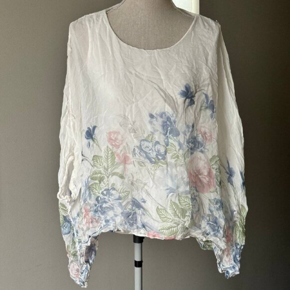 ELENA BALDI Stunning Wrinkle Effect Italian Silk Boho Double-Layer Top - Size L - Picture 1 of 7
